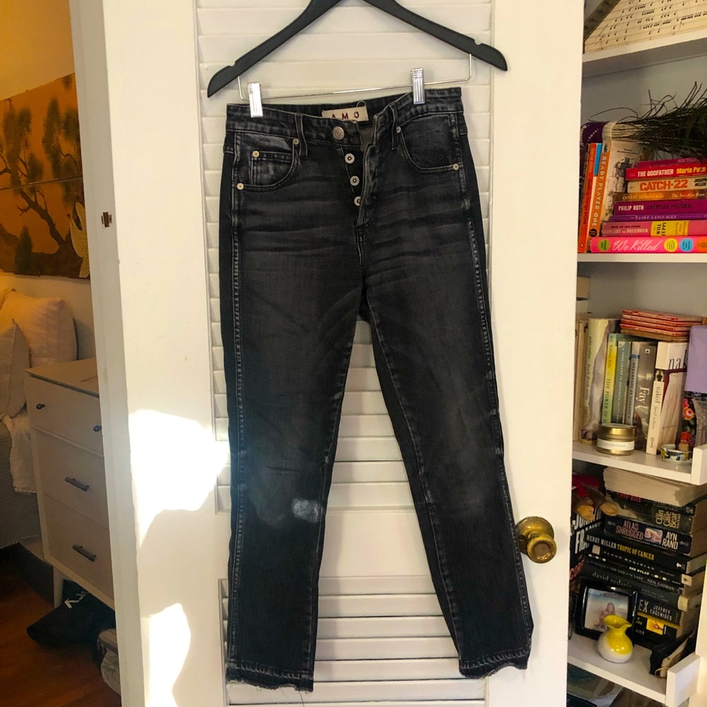 AMO black raw edge jeans